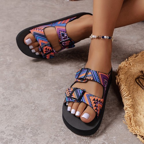 BELT BUCKLE SOFT BOTTOM COLORFUL SLIPPERS / WS-0156 - COLOR BLACK