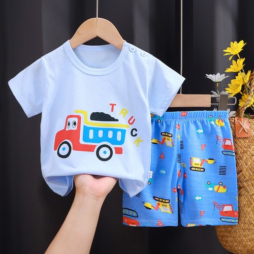 TWO PIECE COTTON T-SHIRT AND SHORT / BB-0102 - COLOR WHITE AND BLUE
