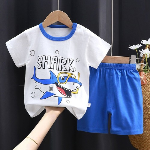 TWO PIECE COTTON T-SHIRT AND SHORT / BB-0105 - COLOR WHITE AND BLUE