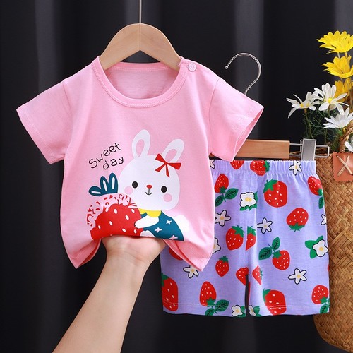 TWO PIECE COTTON T-SHIRT AND SHORT / BB-0107 - COLOR PINK AND VIOLET