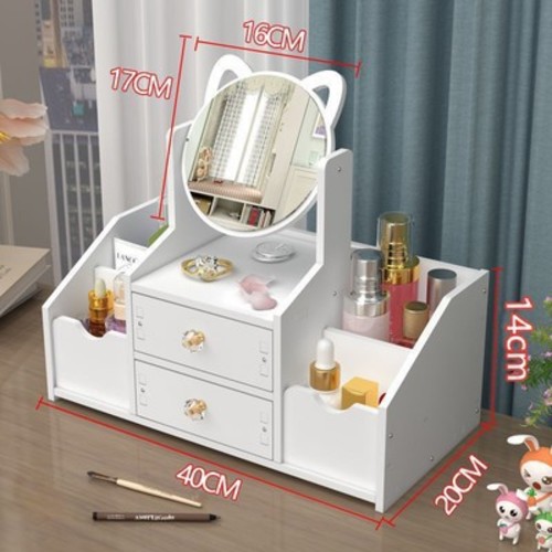 DESKTOP DRAWER STORAGE BOX / FR-0011 - Color : Extra large cat ear makeup mirror