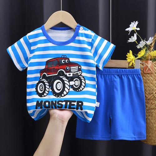 TWO PIECE COTTON T-SHIRT AND SHORT / BB-0108 - COLOR BLUE