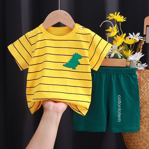 TWO PIECE COTTON T-SHIRT AND SHORT / BB-0110 - COLOR YELLOW AND GREEN