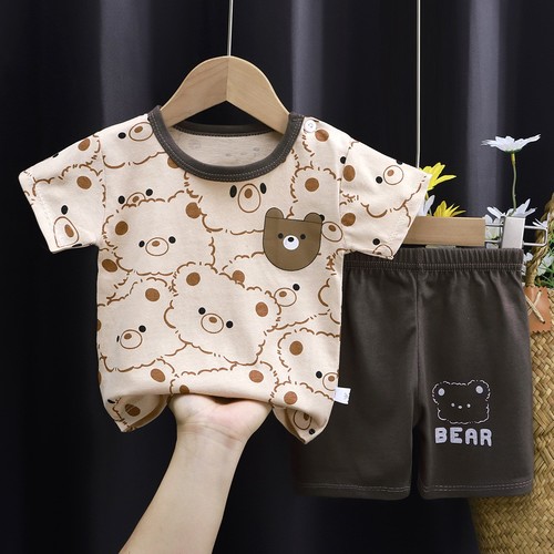 TWO PIECE COTTON T-SHIRT AND SHORT / BB-0111 - COLOR BROWN BEAR