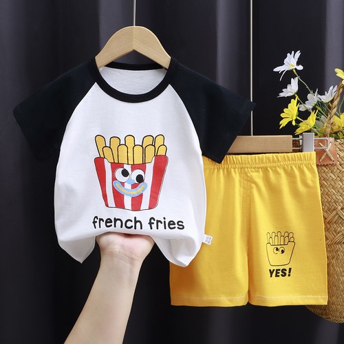 TWO PIECE COTTON T-SHIRT AND SHORT / BB-0114 - COLOR WHITE AND YELLOW