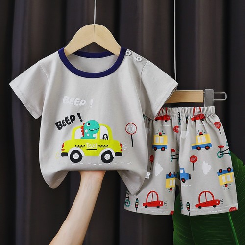 TWO PIECE COTTON T-SHIRT AND SHORT / BB-0113 - COLOR GRAY