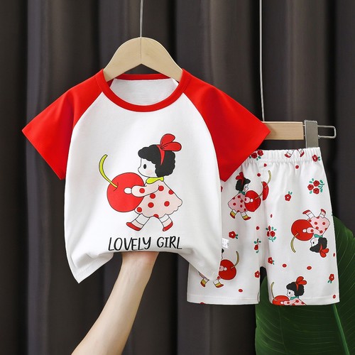TWO PIECE COTTON T-SHIRT AND SHORT / BB-0115 - COLOR WHITE AND RED SIZE 100CM