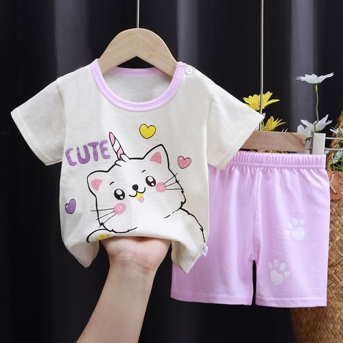 TWO PIECE COTTON T-SHIRT AND SHORT / BB-0116 - COLOR WHITE AND PURPLE
