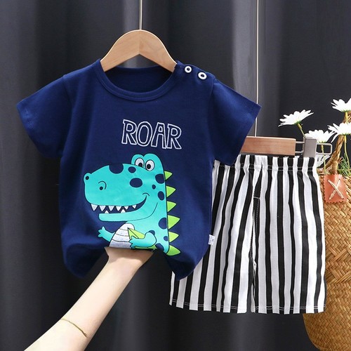 TWO PIECE COTTON T-SHIRT AND SHORT / BB-0117 - COLOR NAVY BLUE