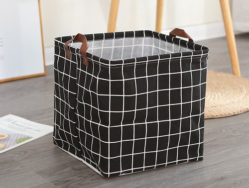CLOTH STORAGE BASKET / HM-0155 - Color : Square black grid (32*32*32)   Specification : [Cotton and linen waterproof material, foldable]