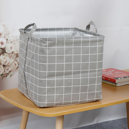CLOTH STORAGE BASKET / HM-0156 - Color : square gray grid (32*32*32)    Specification : [Cotton and linen waterproof material, foldable]