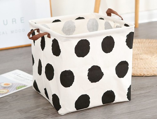 CLOTH STORAGE BASKET / HM-0157 - Color : Square dots (32*32*32)    Specifications : [Cotton and linen waterproof material, foldable]