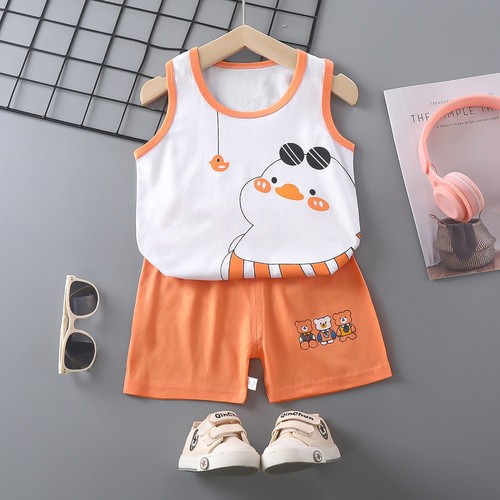TWO PIECE CHILDREN'S SUMMER WEAR / BB-0125 - WHITE AND ORANGE