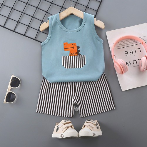 TWO PIECE CHILDREN'S SUMMER WEAR / BB-0126 - COLOR STRIPE CROCODILE