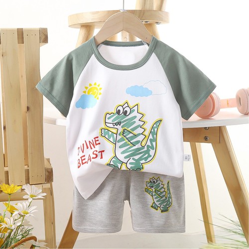 TWO PIECE T-SHIRT AND SHORT FOR CHILDREN / BB-0134 - COLOR GREEN DINOSOUR