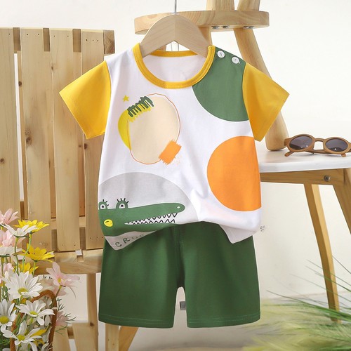 TWO PIECE T-SHIRT AND SHORT FOR CHILDREN / BB-0137 - COLOR GREEN AND YELLOW