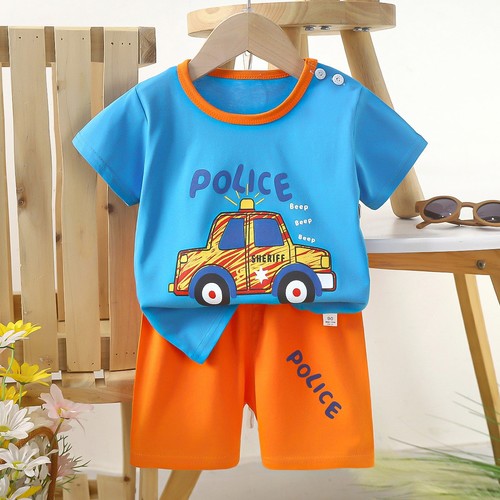 TWO PIECE T-SHIRT AND SHORT FOR CHILDREN / BB-0140 - COLOR BLUE AND ORANGE