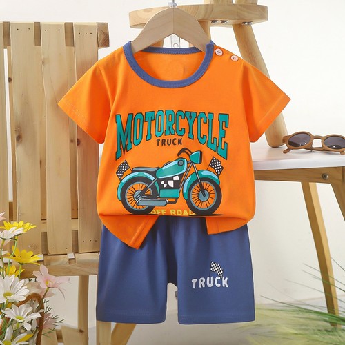 TWO PIECE T-SHIRT AND SHORT FOR CHILDREN / BB-0154 - COLOR ORANGE AND BLUE