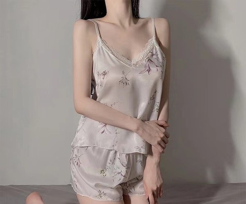 SILK PAJAMAS 2-PIECE SET / WD-0338 - Color : White Size : One Size