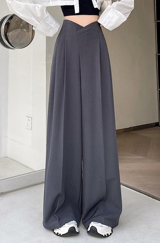 HIGH WAIST SLIM STRAIGHT PANTS / WD-0272 - COLOR GRAY