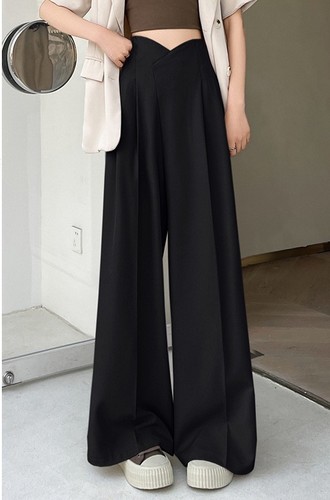 HIGH WAIST SLIM STRAIGHT PANTS / WD-0273 - COLOR BLACK