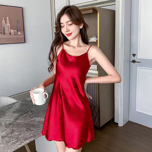 SILK SHORT-SLEEVE NIGHTDRESS / WD-0340 - Color : S02 Size : L, XXL
