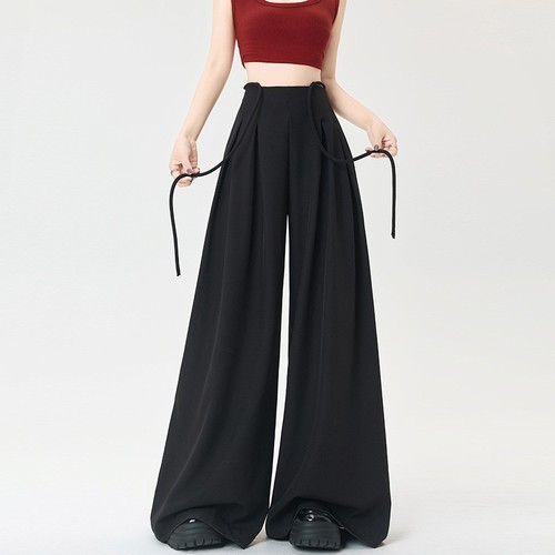 HIGH WAIST LOOSE WIDE LEG PANTS / WD-0277 - COLOR BLACK