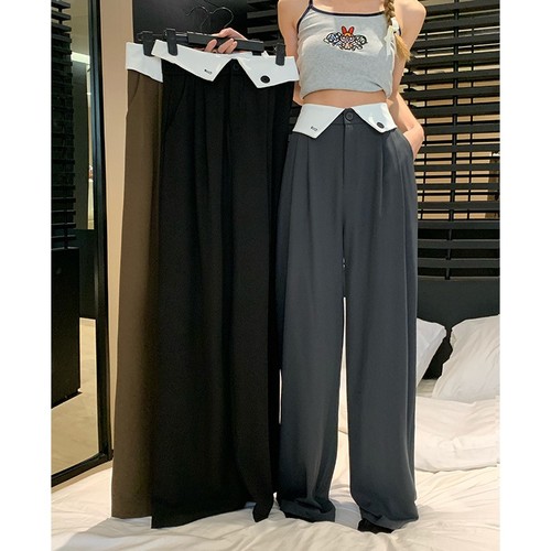 NEW SUMMER HIGH WAIST LOOSE STRAIGHT PANTS / WD-0278 - COLOR GRAY
