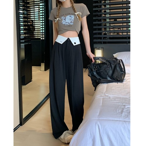 NEW SUMMER HIGH WAIST LOOSE STRAIGHT PANTS / WD-0279 - COLOR BLACK