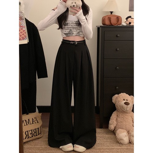 HIGH WAIST LOOSE WIDE-LEG PANTS / WD-0370 - COLOR BLACK