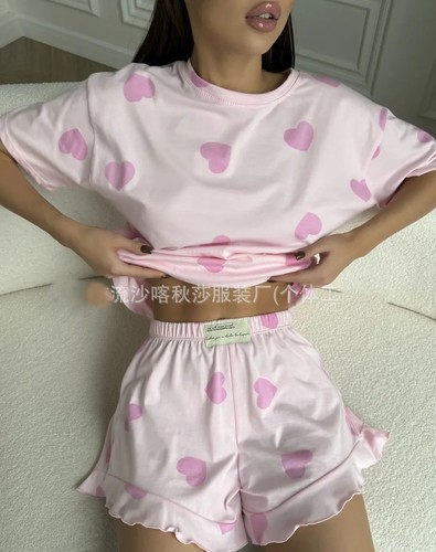 2-PIECE SHORT PAJAMA / WD-0351 - Color : Pink Heart Size : M, L