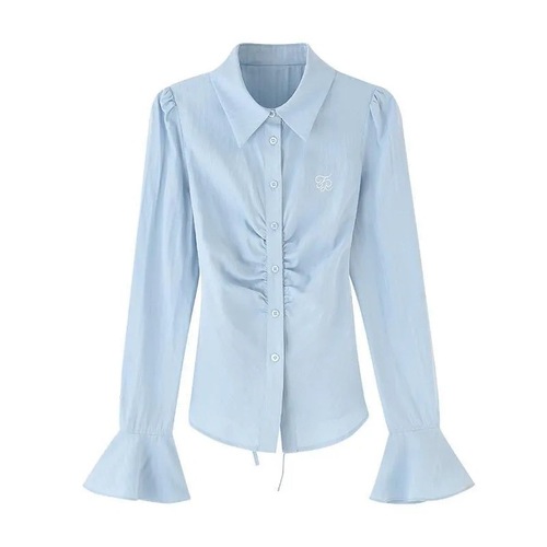 PLEATED TRUMPET-SLEEVED / WD-0354 - Color : Blue Size : S, M, L, XL