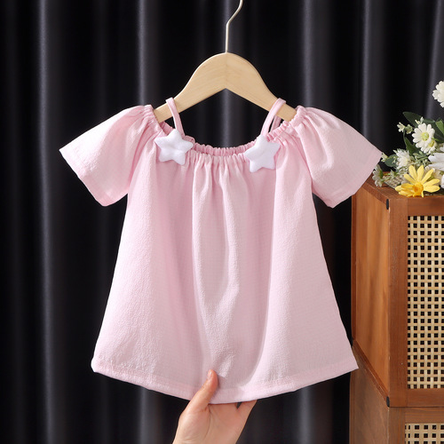 SHORT-SLEEVED TOP / BB-02743 - Color : light pink star Suitable height : 80cm, 90cm