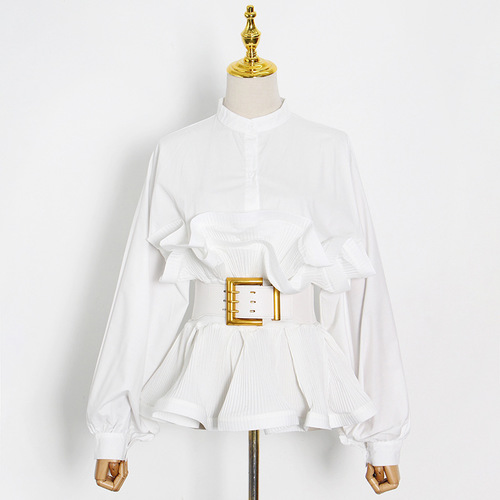 STAND-UP COLLAR TOP / WD-0051 - Color : White Size : M, L