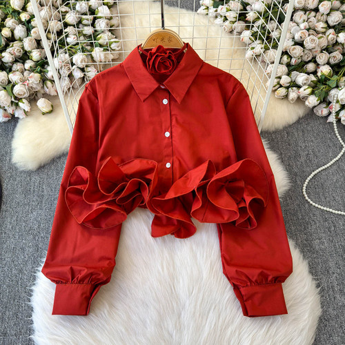 THREE-DIMENTIONAL RUFFLE TOP / WD-0065 - Color : Red Size : One Size