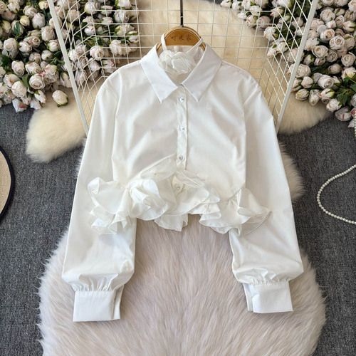 THREE-DIMENTIONAL RUFFLE TOP / WD-0066 - Color : White Size : One Size