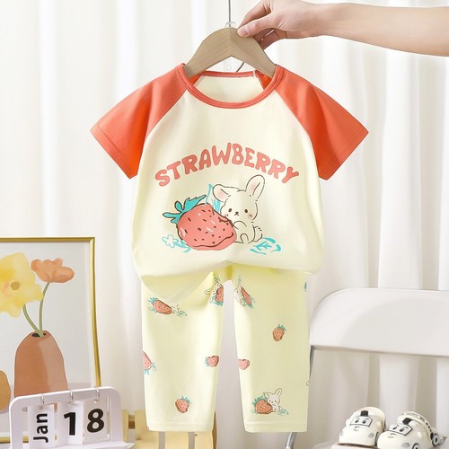 TWO PIECE T-SHIRT AND PAJAMA FOR CHILDREN / BB-0172 - COLOR ORANGE AND WHITE