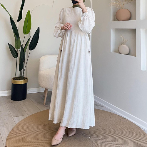 ROUND-NECK DRESS / WD-0073 - Color : White Size : XS, M, XL