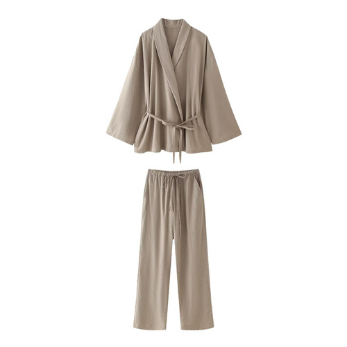 KIMONO-STYLE SUIT / WD-0192 - Color : Khaki suit Size : M