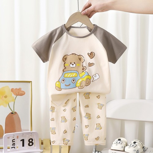 TWO PIECE T-SHIRT AND PAJAMA FOR CHILDREN / BB-0174 - COLOR WHITE AND BROWN