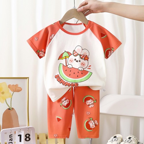 TWO PIECE T-SHIRT AND PAJAMA FOR CHILDREN / BB-0176 - COLOR WHITE AND ORANGE