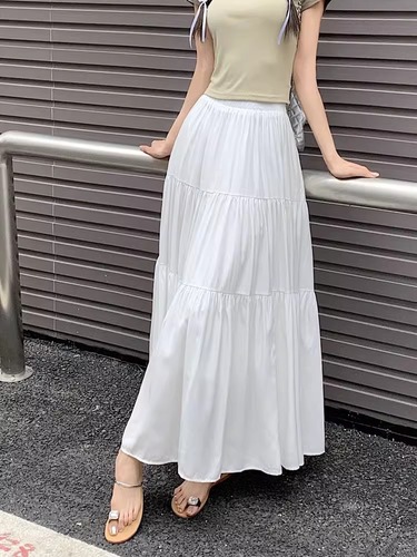 HIGH WAIST LONG SKIRT / WD-0358 - Color : White Size : S, M, L, XL
