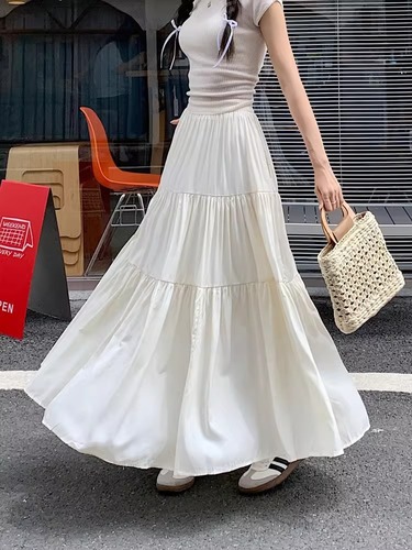 HIGH WAIST LONG SKIRT / WD-0359 - Color : Apricot Size : S, M, L, XL