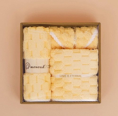 THREE PIECE SET TOWEL / BR-0038 - COLOR YELLOW TOWEL+SQUARE TOWEL+SHOWER CAP