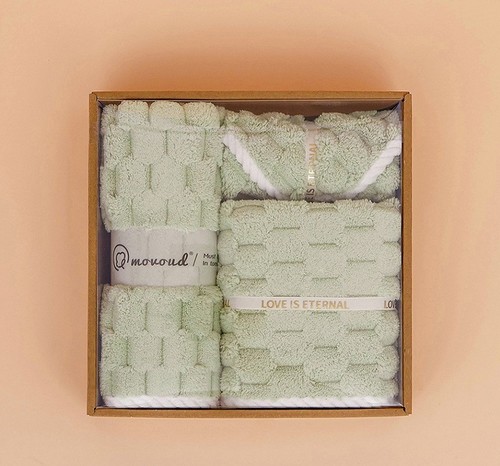 THREE PIECE SET TOWEL / BR-0039 - COLOR GREEN TOWEL+SQUARE TOWEL+SHOWER CAP