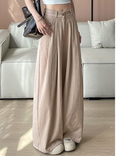 LOOSE WIDE LEG PANTS FOR WOMEN / WD-0128 - COLOR KHAKI LOOSE WIDE LEG PANTS FOR WOMEN