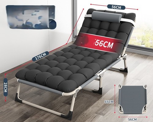FOLDING DUAL-PURPOSE RECLINING BED / HM-0202 - Color : Round tube gray + pearl cotton pad Size: 56*176 cm