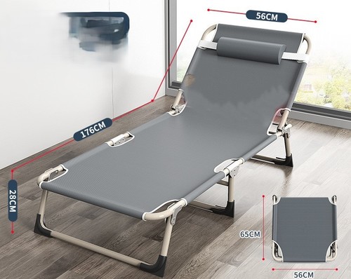 FOLDING DUAL-PURPOSE RECLINING BED / HM-0203 - Color : Round tube gray Size: 56*176cm