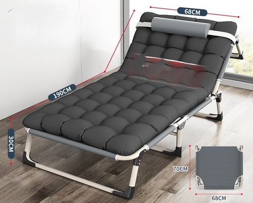 FOLDING DUAL-PURPOSE RECLING BED / HM-0204 - Color : Oval tube gray + pearl cotton pad Size: 68*190