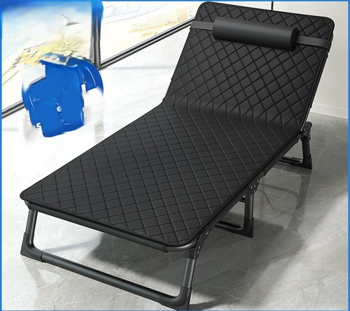 FOLDING DUAL-PURPOSE RECLINING BED / HM-0205 - Color : Thick round tube black Size: 62*180